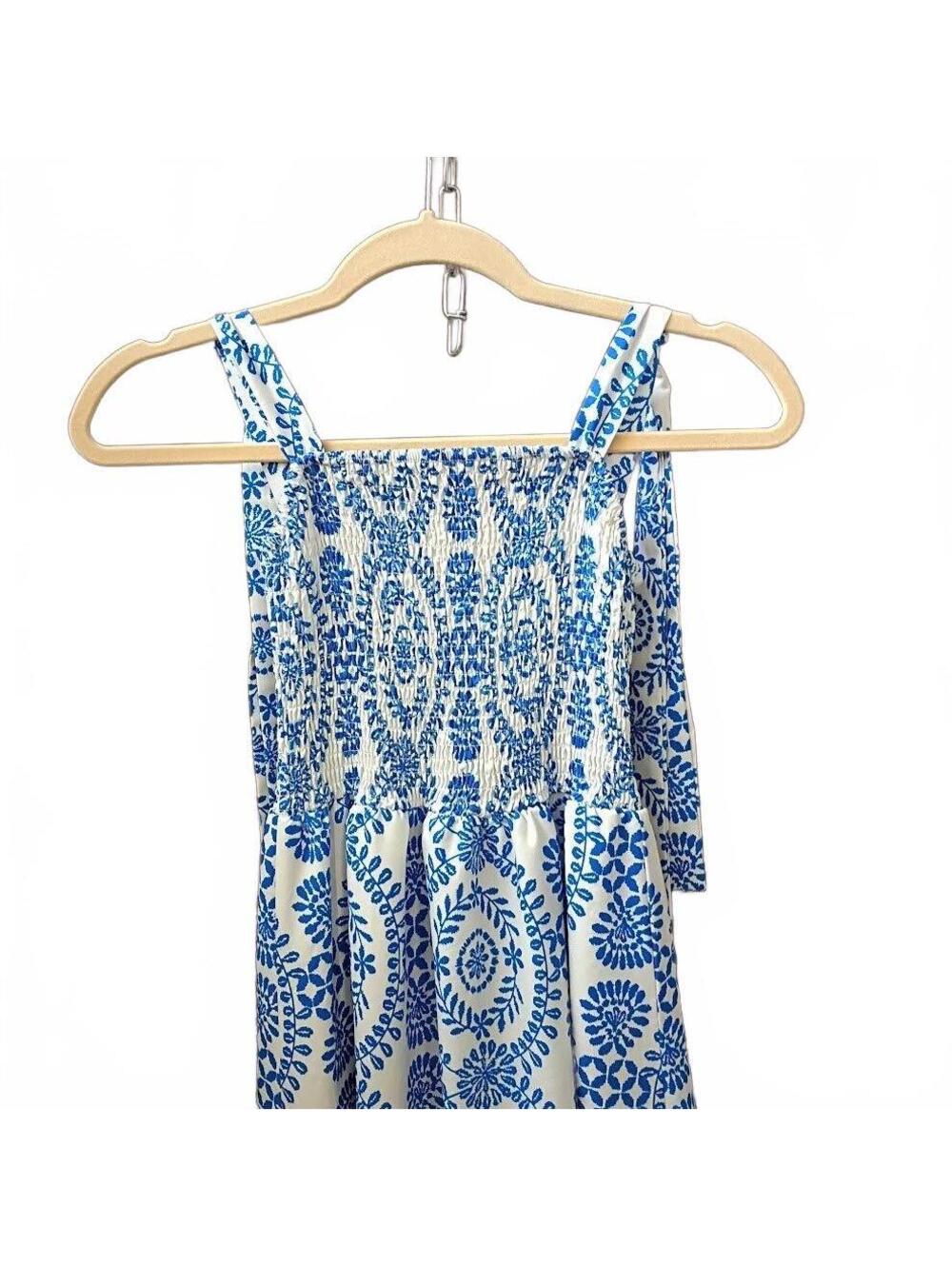 SHEIN Blue and White Floral Print Maxi Dress with Tie Straps